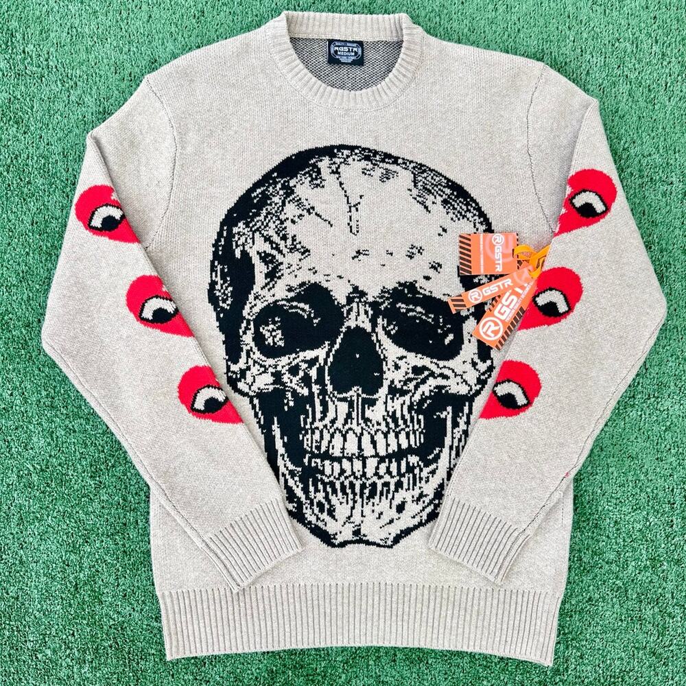RGSTR New York Skull And Hearts Sweatshirt Beige Long Sleeve New With Tags